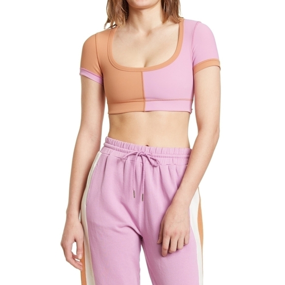 L Space Crop Top Size Large Revolutions Ribbed Colorblock Active Purple New - Picture 1 of 10